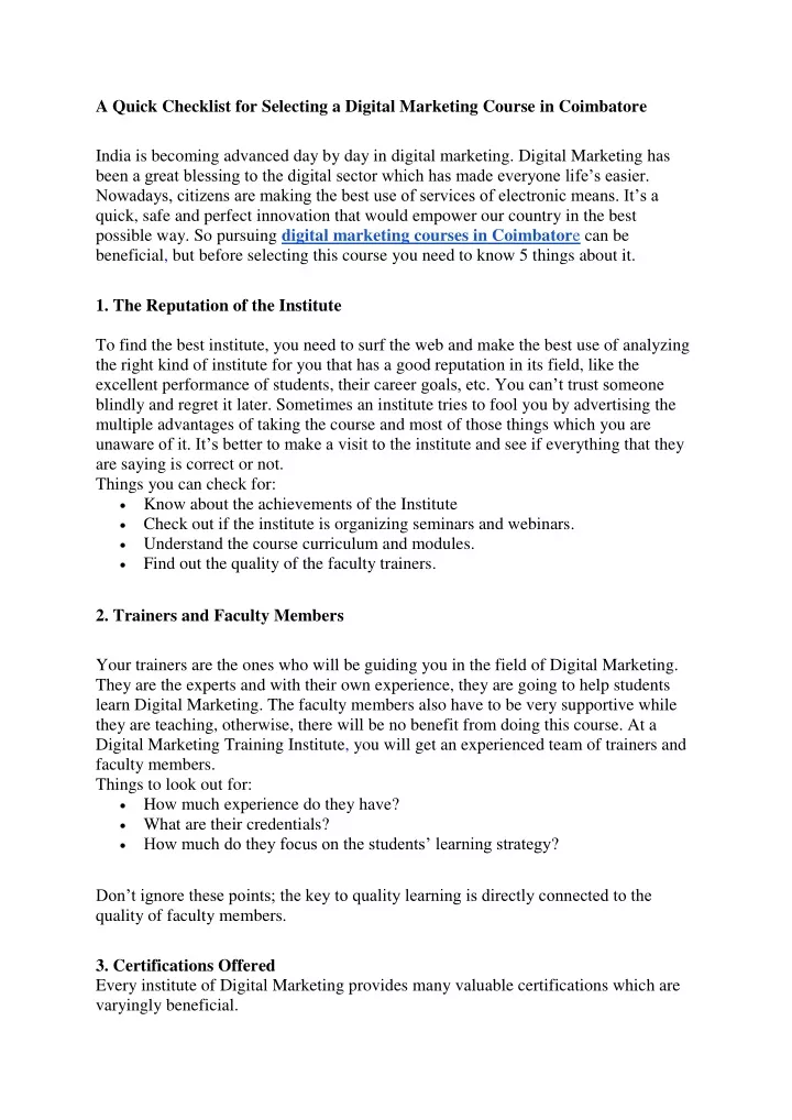 PPT A Quick Checklist For Selecting A Digital Marketing Course In ppt-a-quick-checklist-for-selecting-a-digital-marketing-course-in
