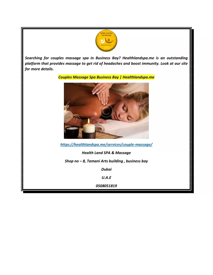 Ppt Couples Massage Spa Business Bay Healthlandspame Powerpoint Presentation Id11312298