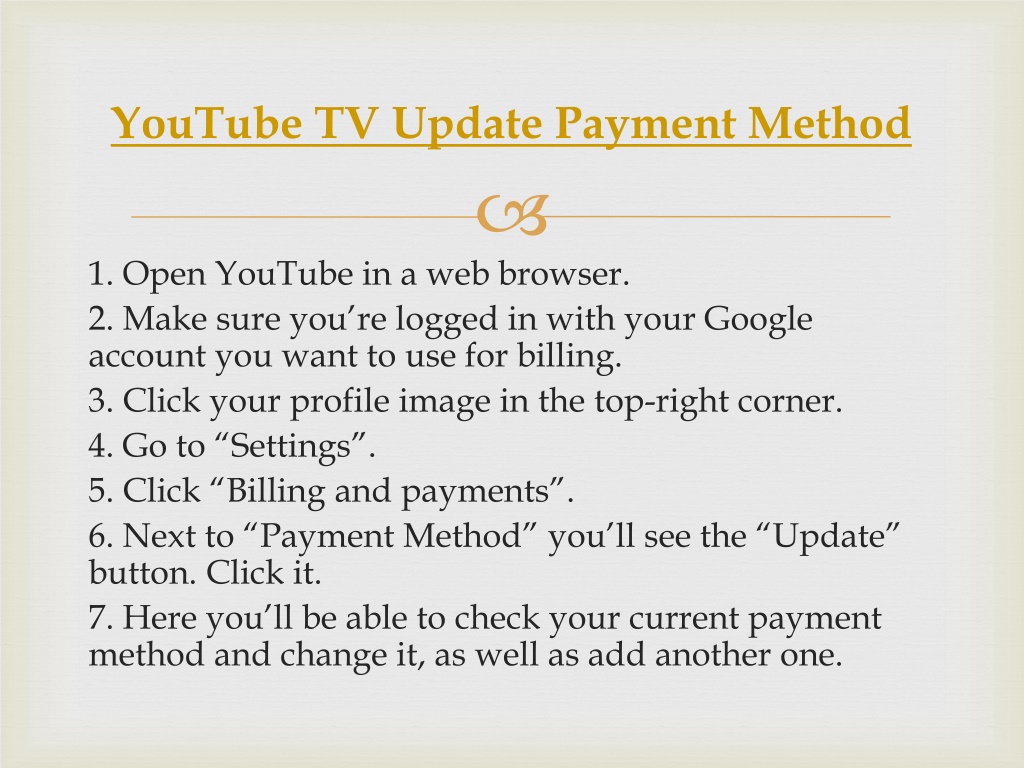 PPT YouTube TV Update Payment Method PowerPoint Presentation, free