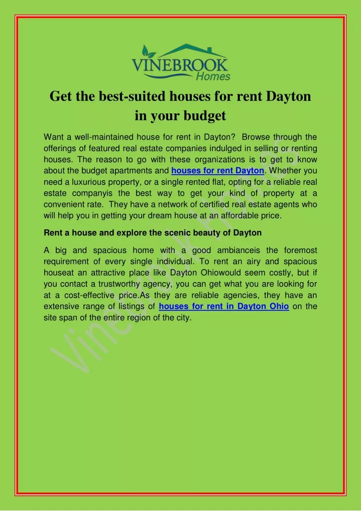 PPT Get the bestsuited houses for rent Dayton in your budget