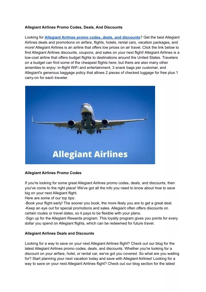 PPT Allegiant Airlines Promo Codes, Deals, And Discounts PowerPoint