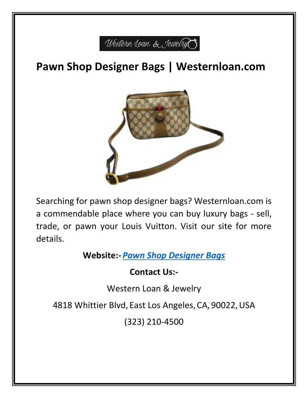 Where To Pawn Louis Vuitton Bags Near Me? - Western Loan