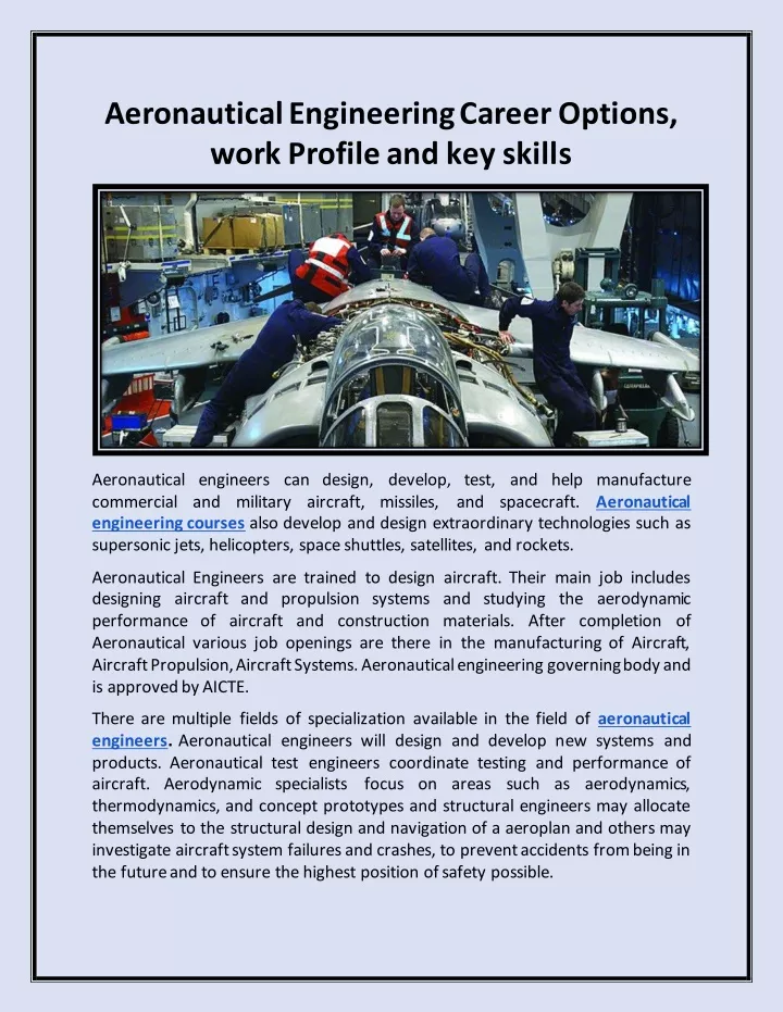 Ppt Aeronautical Engineering Career Options Work Profile And Key