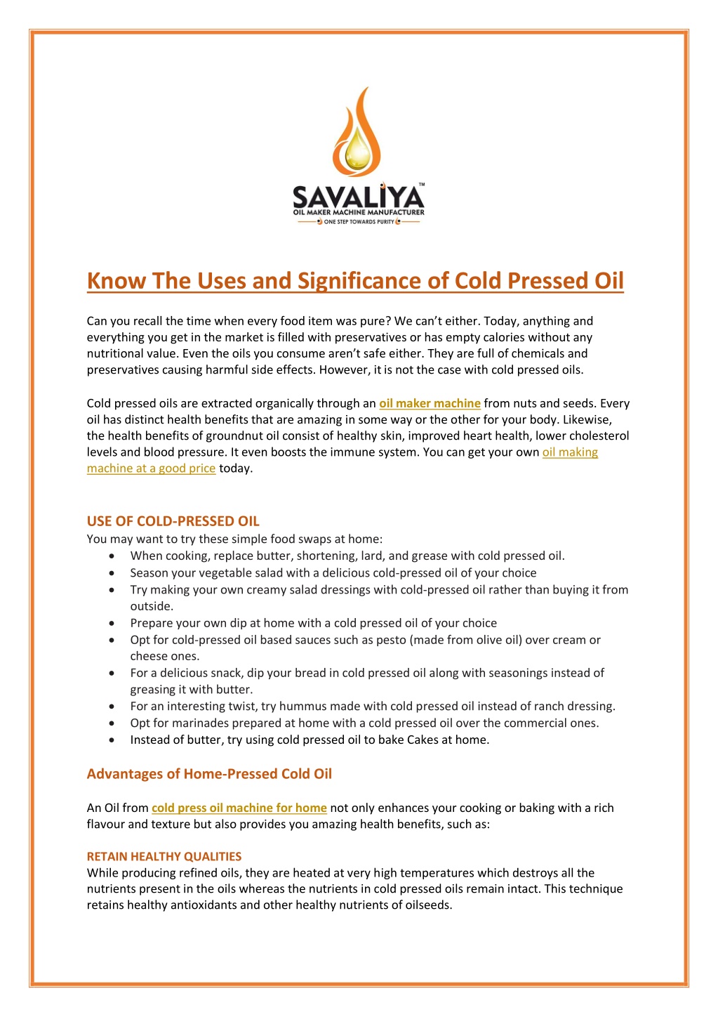 cold pressed oil business plan