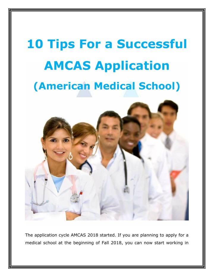 PPT 10 Tips For a Successful AMCAS Application (American Medical