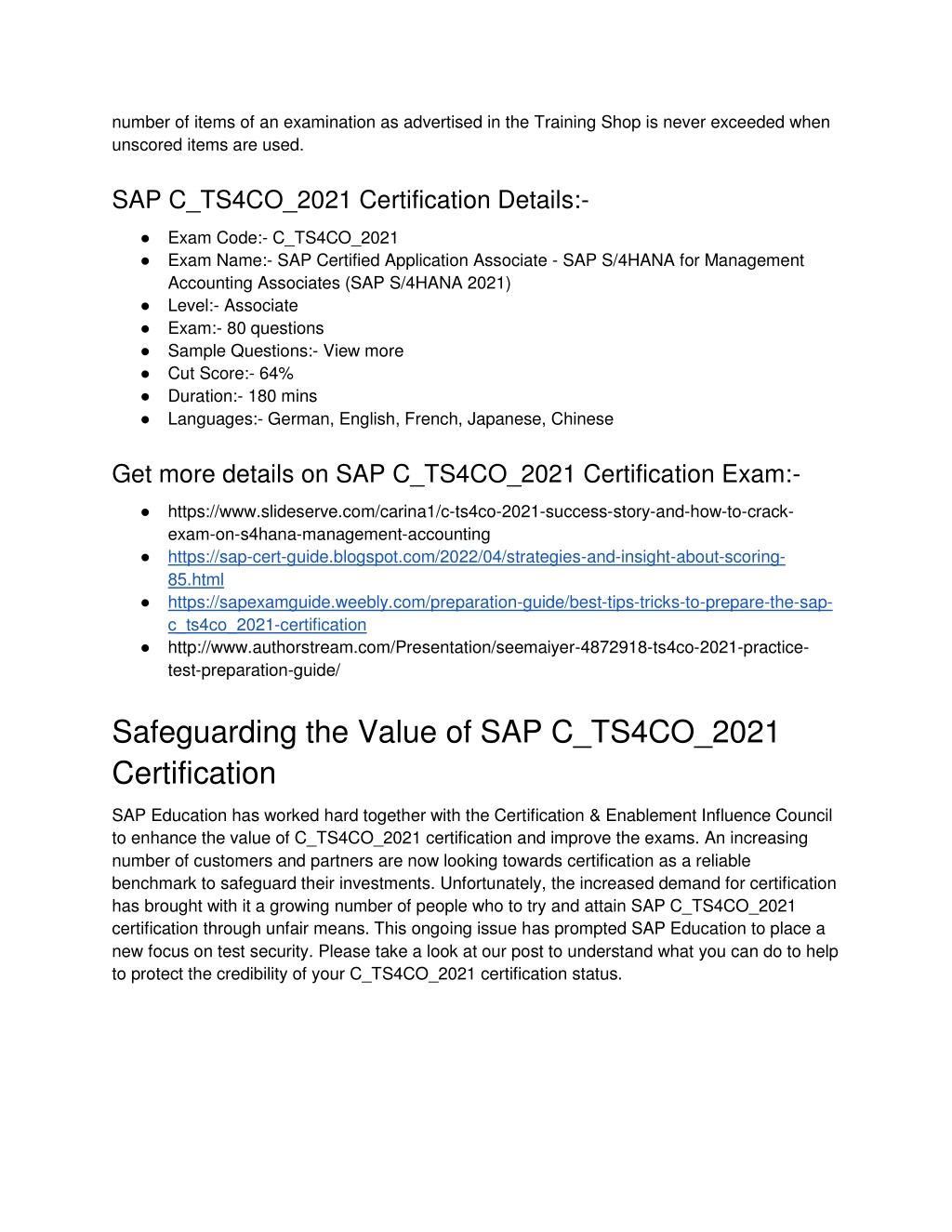 Exam C_TS4CO_2021 Introduction