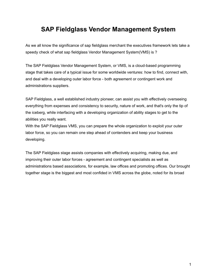fieldglass vendor management system fieldglass vendor management system