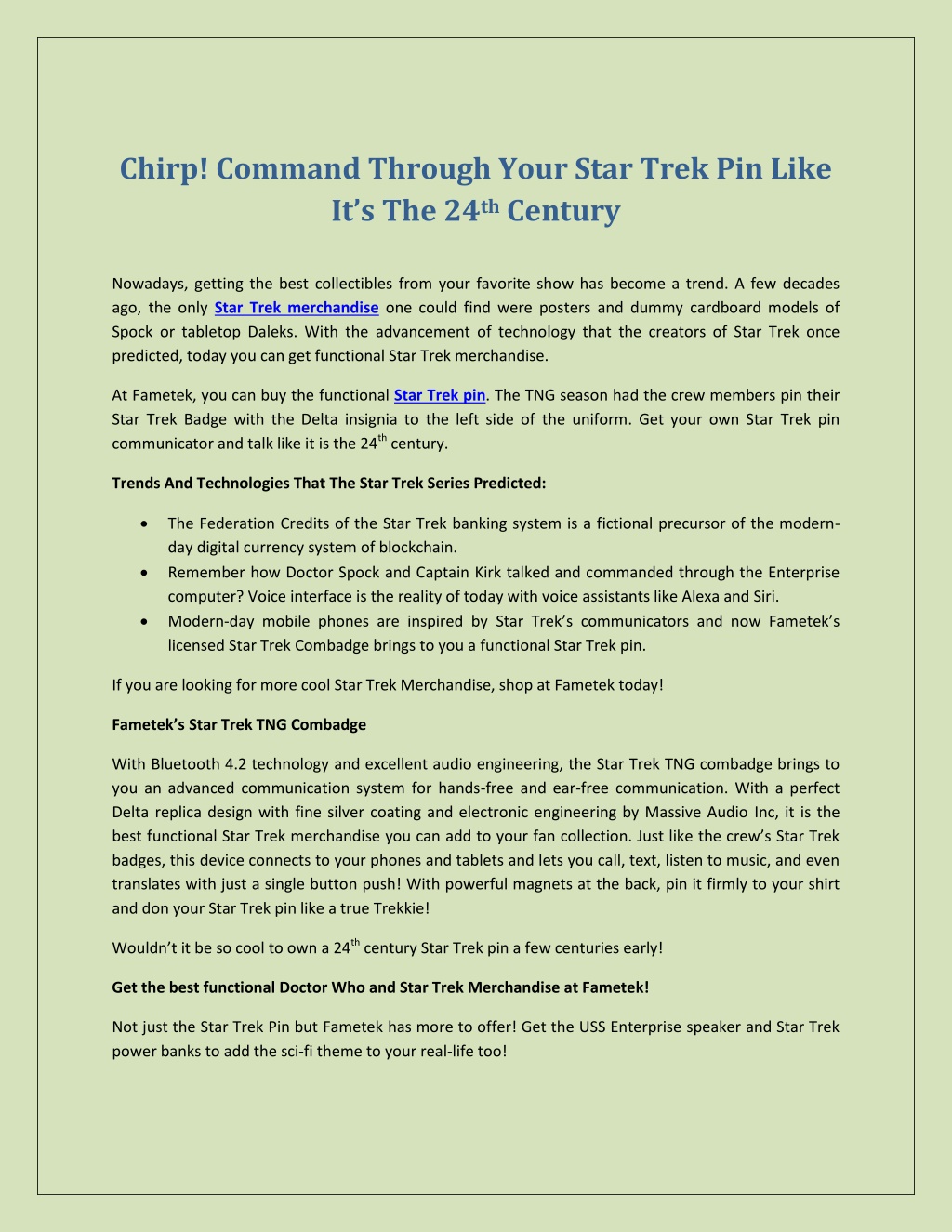 PPT - Chirp! Command Through Your Star Trek Pin Like It's The 24th Century  PowerPoint Presentation - ID:11320944