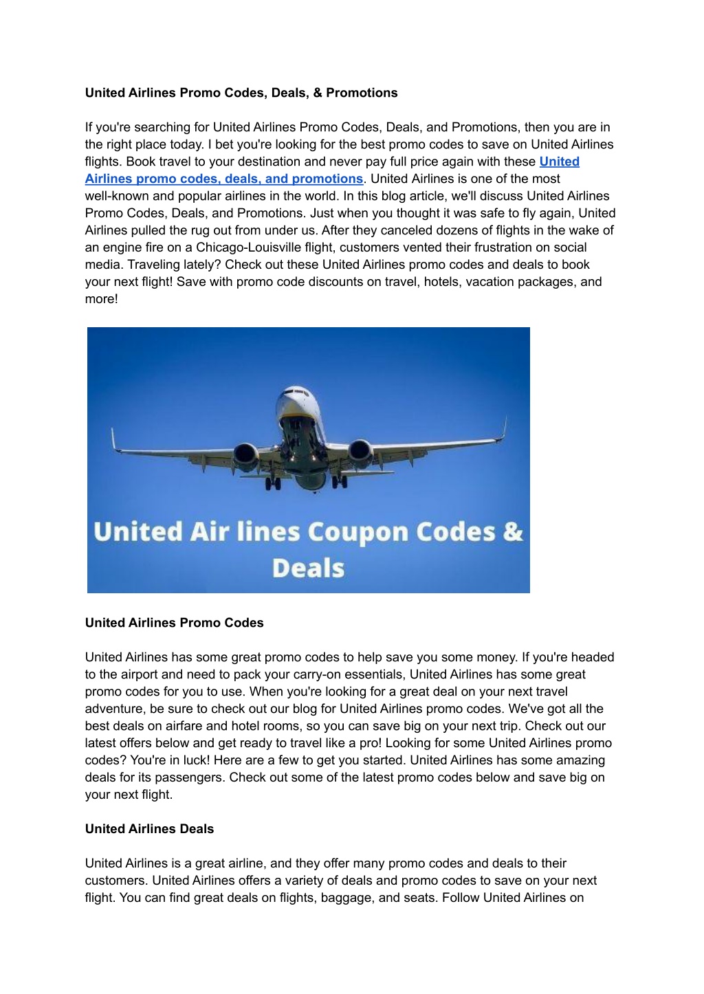 PPT United Airlines Promo Codes, Deals, & Promotions PowerPoint