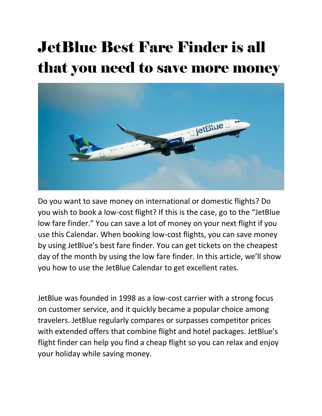 PPT JetBlue Best Fare Finder is all that you need to save more money