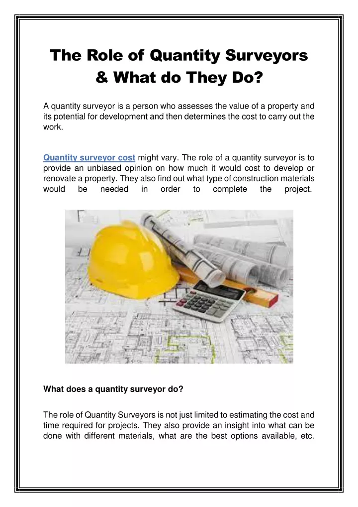 PPT The Role Of Quantity Surveyors What Do They Do PowerPoint 