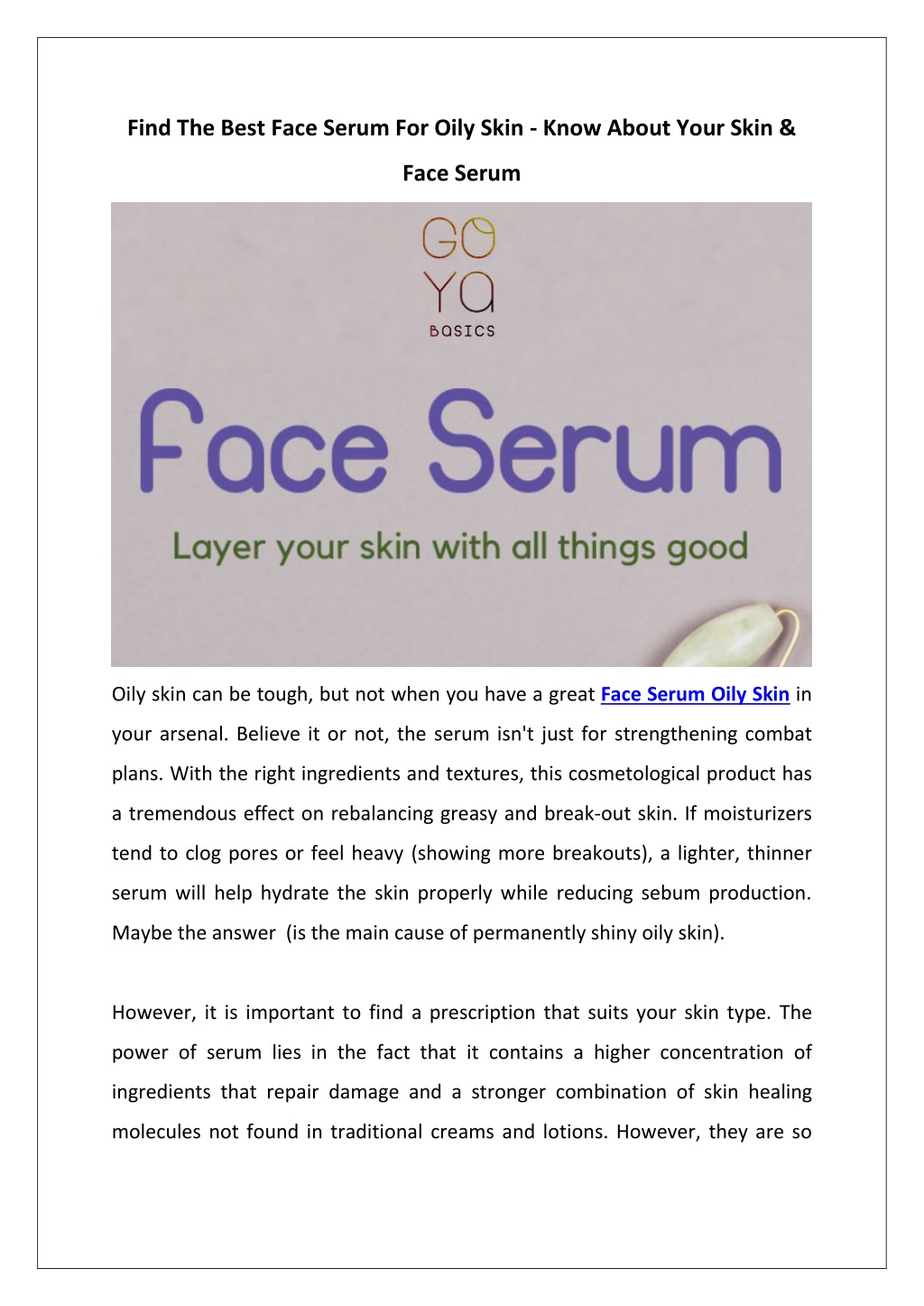 PPT - Find The Best Face Serum For Oily Skin - Know About Your Skin ...