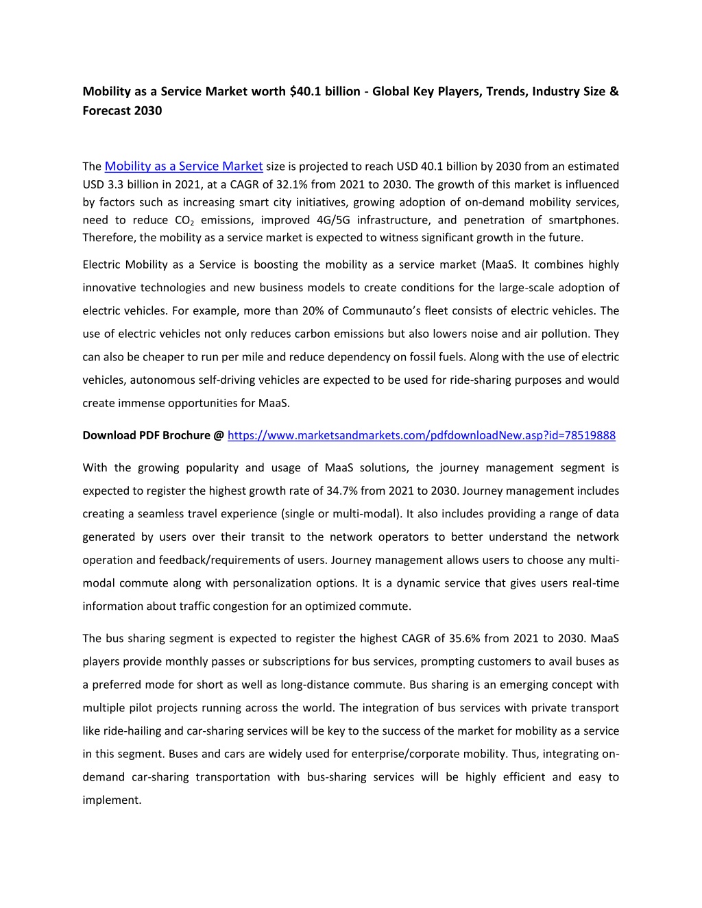 PPT - Mobility as a Service Market worth $40.1 billion - Global ...