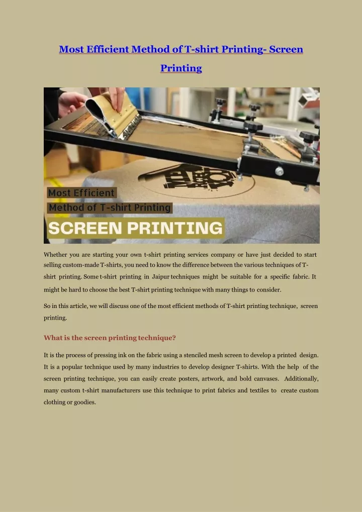 PPT - Most Efficient Method of T-shirt Printing-Screen Printing ...