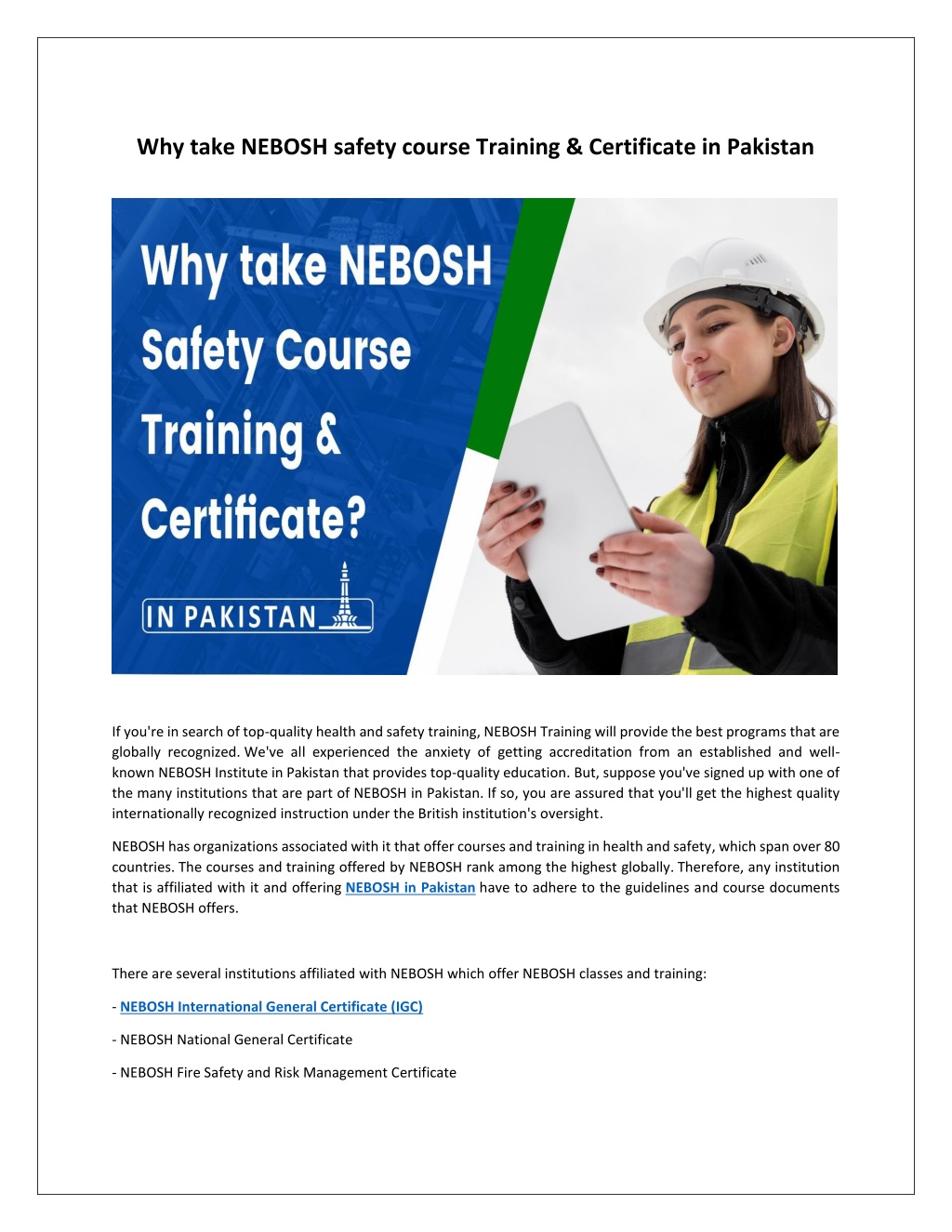 Ppt Why Take Nebosh Safety Course Training And Certificate In Pakistan Powerpoint Presentation 