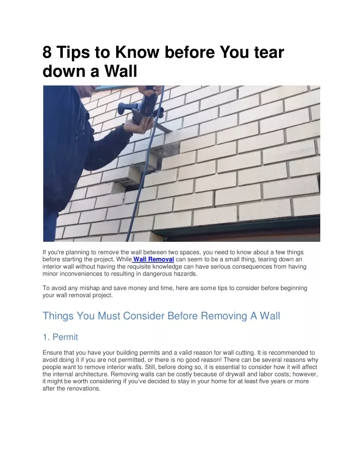 PPT 8 Tips to Know before You tear down a Wall PowerPoint