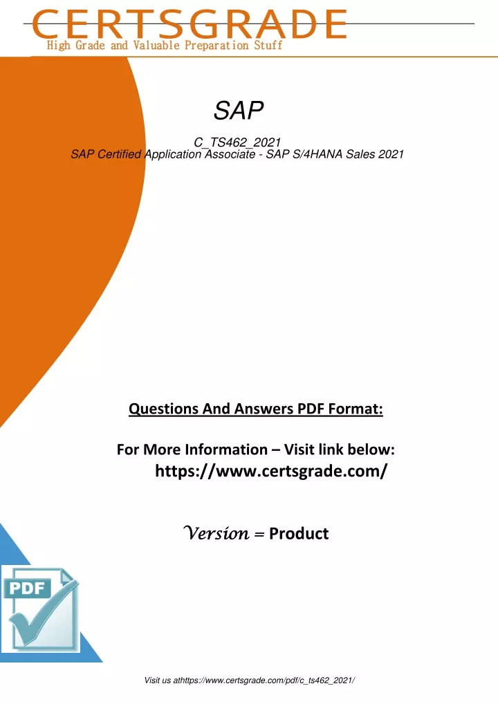 PPT C_Ts462_2021 Sap S4hana Sales 2021 Exam Certification PowerPoint
