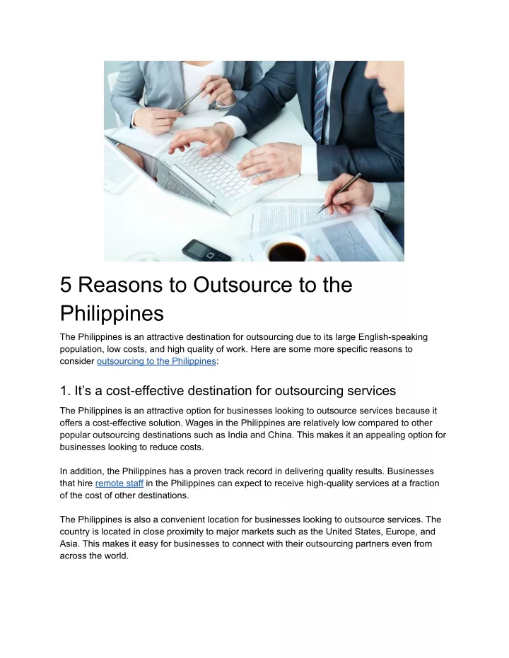 Ppt 5 Reasons To Outsource To The Philippines Powerpoint Presentation Id 11333598