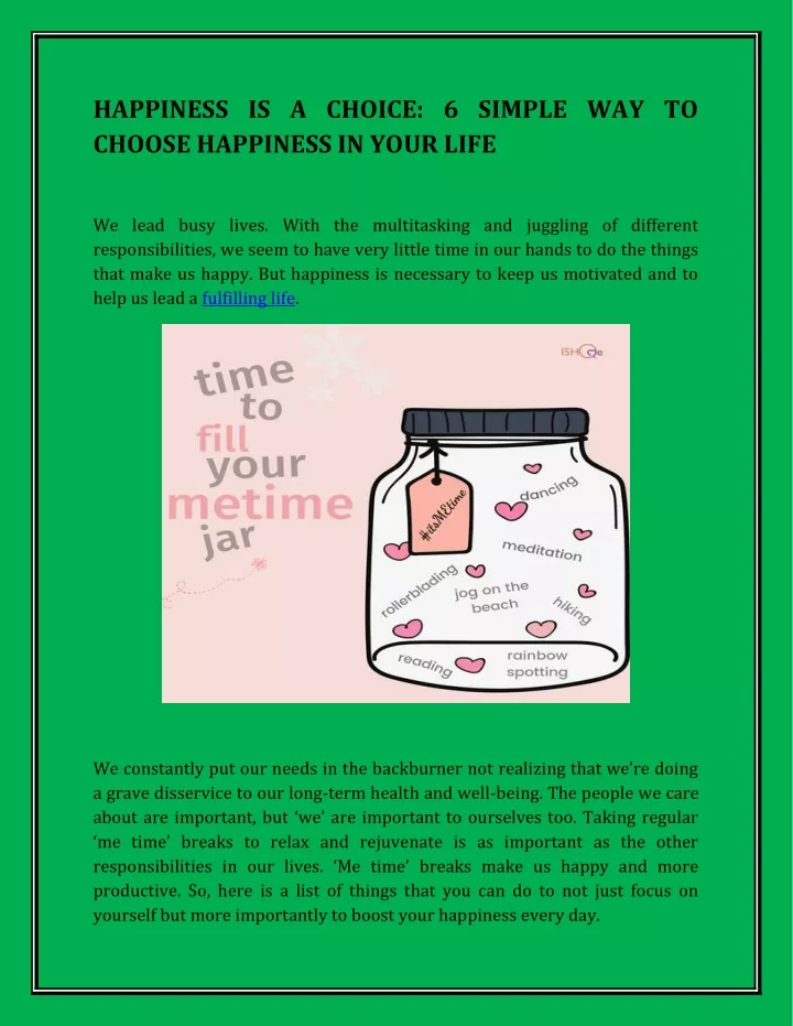 PPT HAPPINESS IS A CHOICE 6 SIMPLE WAY TO CHOOSE HAPPINESS IN YOUR LIFE PowerPoint