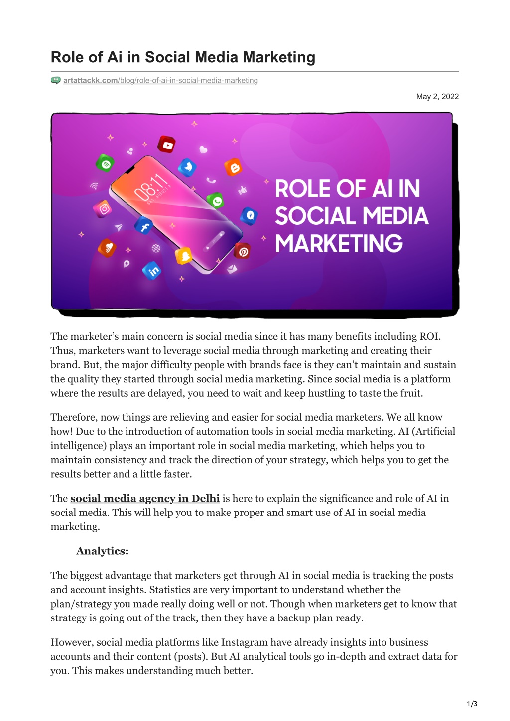 Ppt Role Of Ai In Social Media Marketing Powerpoint Presentation