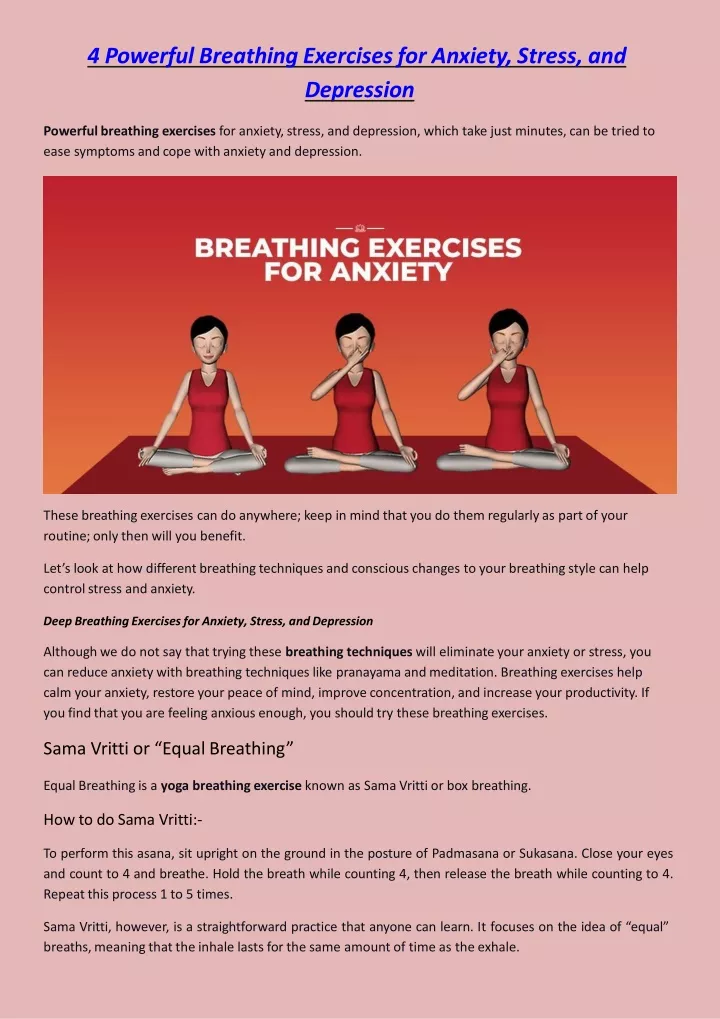 Ppt Powerful Breathing Exercises For Anxiety Stress And Depression Powerpoint Presentation