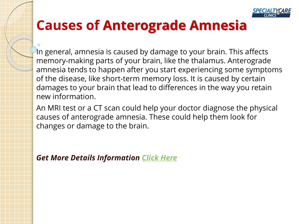 PPT - Anterograde Amnesia - Symptoms, Causes, and Treatment PowerPoint ...