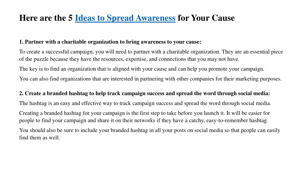 PPT Best ideas to spread awareness for your cause PowerPoint