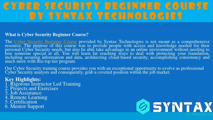 PPT - Cyber Security Beginner Course PowerPoint Presentation, free ...
