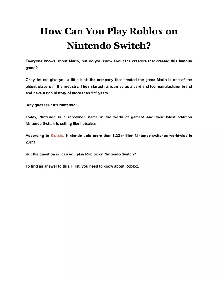Ppt how can you play roblox on nintendo switch powerpoint