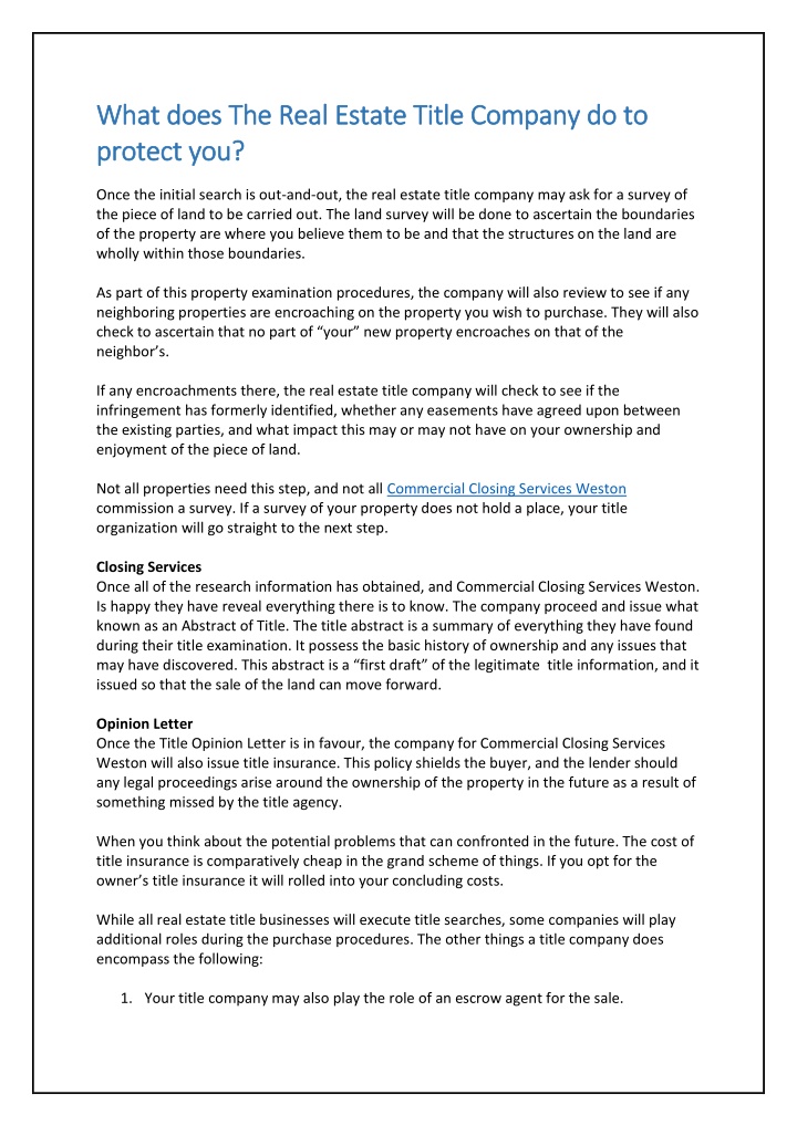 PPT What does The Real Estate Title Company do to protect you
