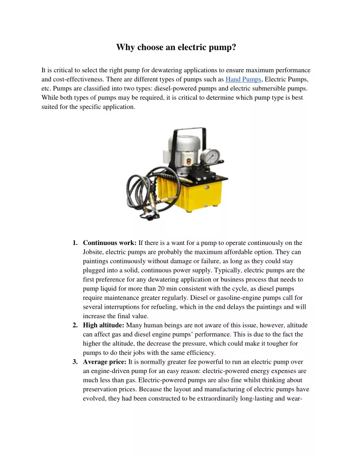 PPT Why choose an Electric Pump PowerPoint Presentation, free download ID11342062