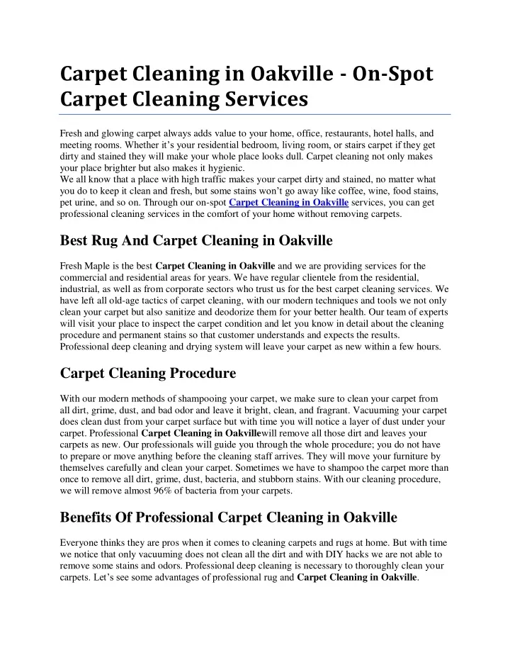 PPT Get professional Carpet Cleaning in Oakville PowerPoint