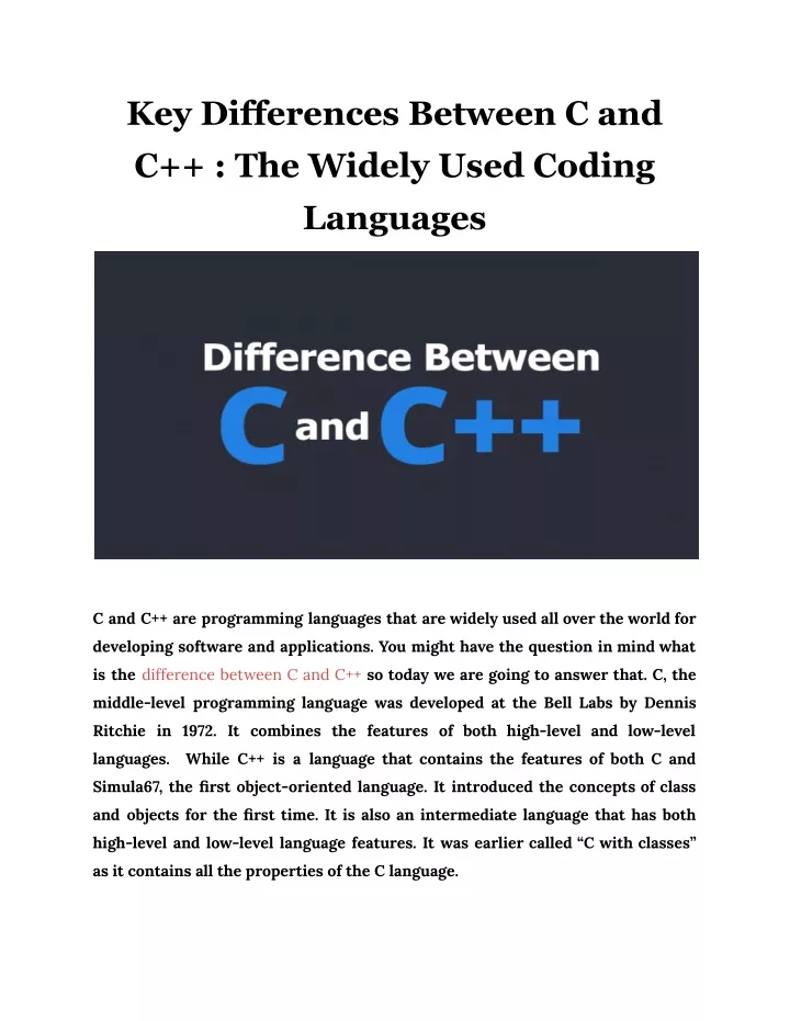 PPT - Key Differences Between C and C : The Widely Used Coding ...