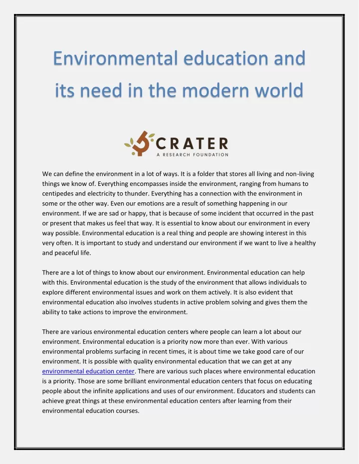 PPT The Importance Of Environmental Education Center s CRATER ppt-the-importance-of-environmental-education-center-s-crater