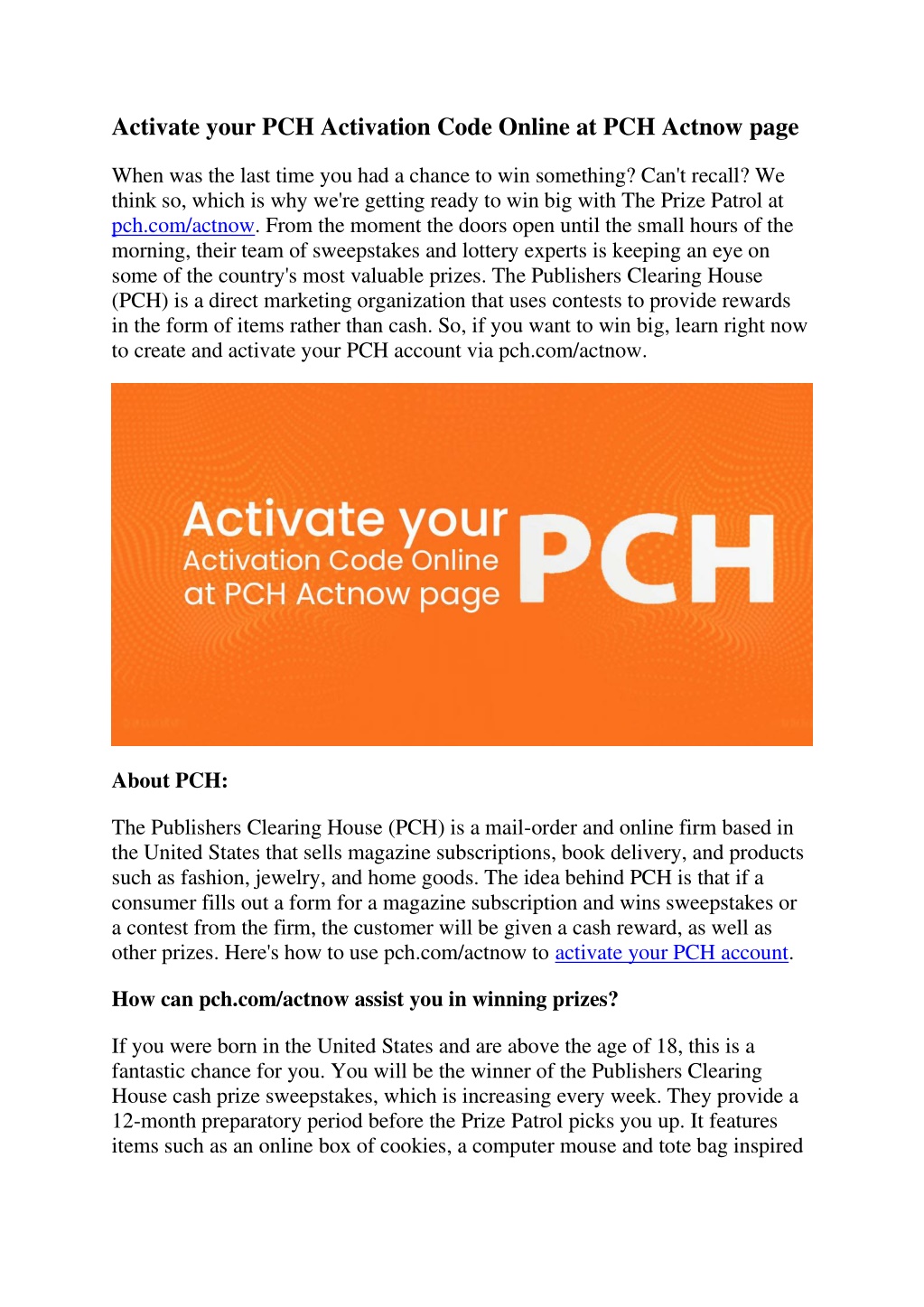 PPT Activate your PCH Activation Code Online at PCH Actnow page