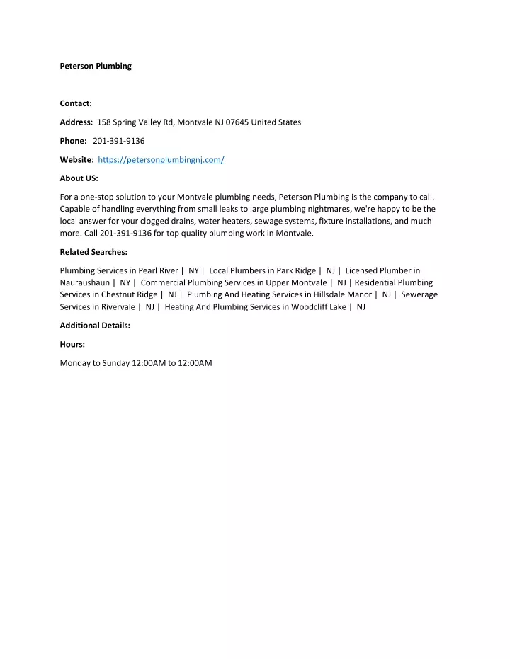 PPT Peterson Plumbing PowerPoint Presentation, free download ID