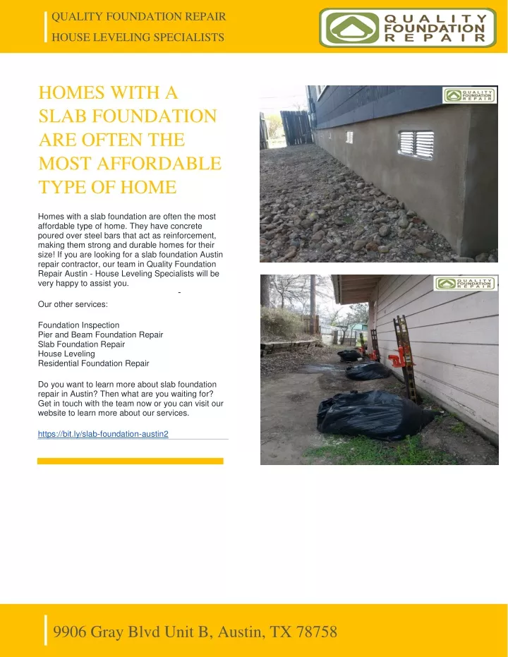 PPT QUALITY FOUNDATION REPAIR HOMES WITH A SLAB FOUNDATION ARE