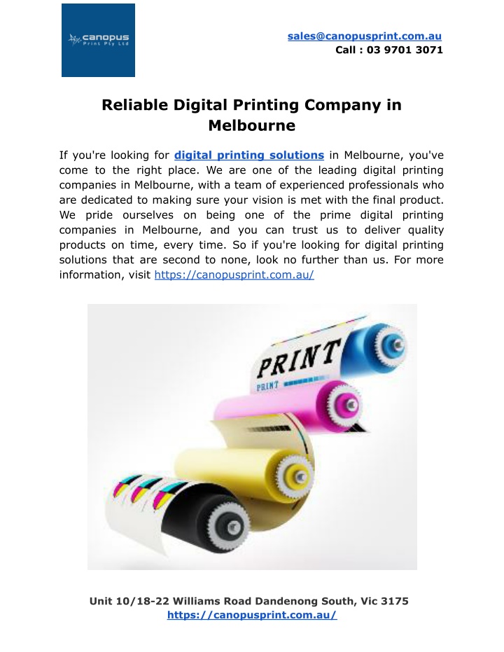 PPT Reliable Digital Printing Company in Melbourne PowerPoint