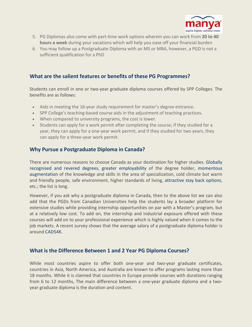 PPT 2 Year Postgraduate Diploma Courses In Canada Manya Education 