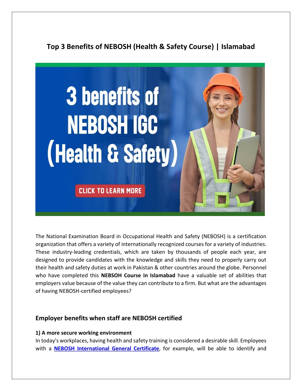 Ppt 3 Benefits Of Nebosh Health And Safety Course Powerpoint Presentation Id11350054 