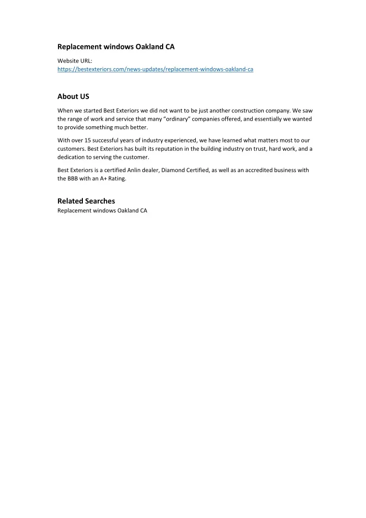 PPT Replacement windows Oakland CA PowerPoint Presentation, free