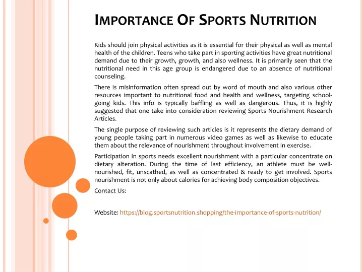 importance of nutrition in sports essay