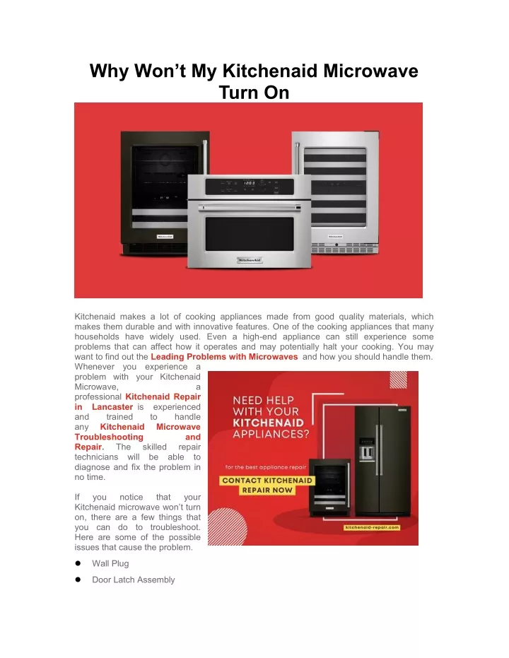 Why Won T My Kitchenaid Microwave Turn On N 