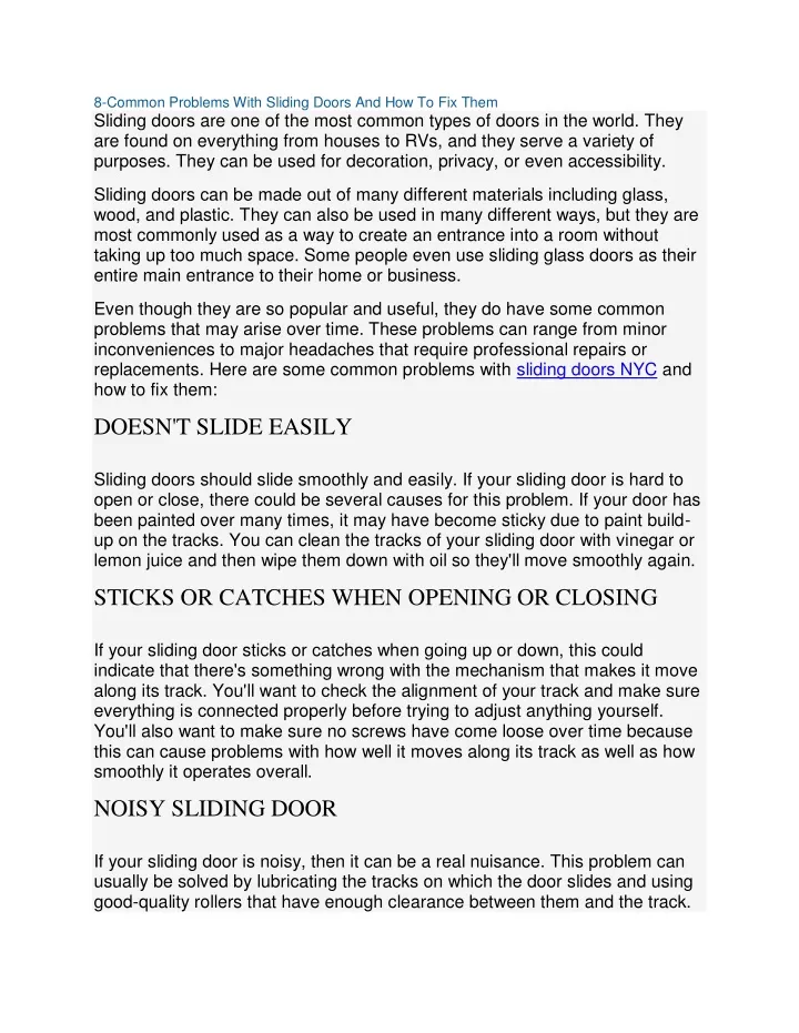 PPT 8 Common Problems With Sliding Doors And How To Fix Them 