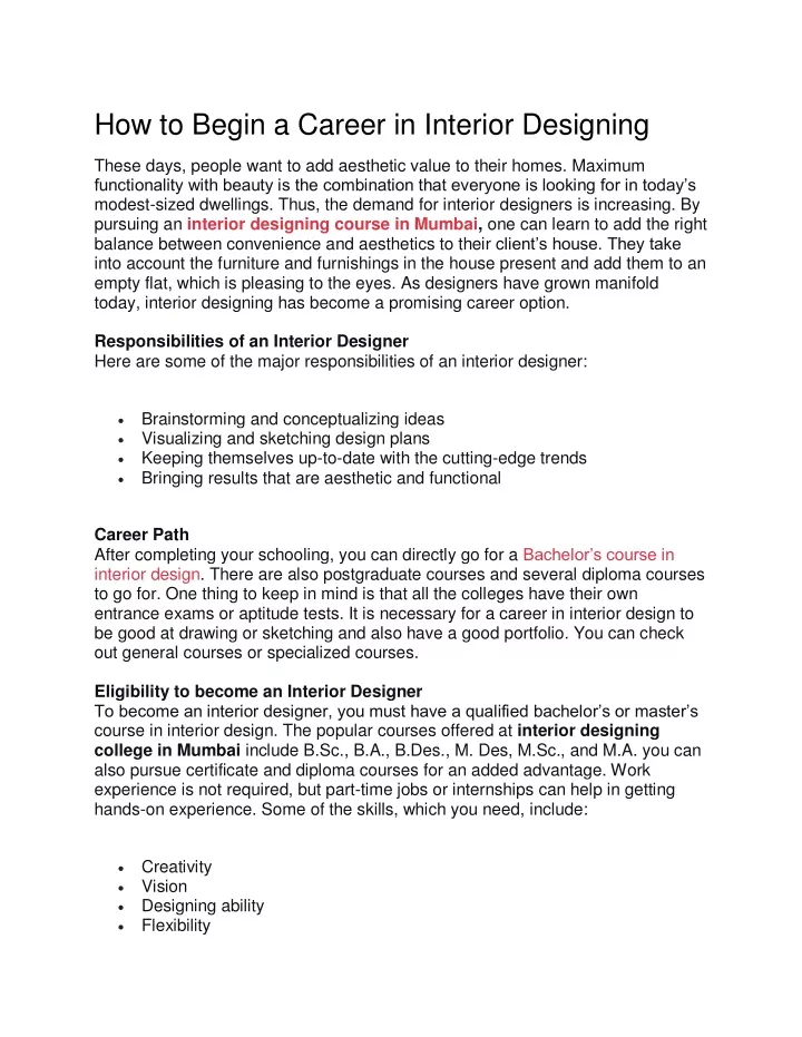 How To Begin A Career In Interior Designing N 
