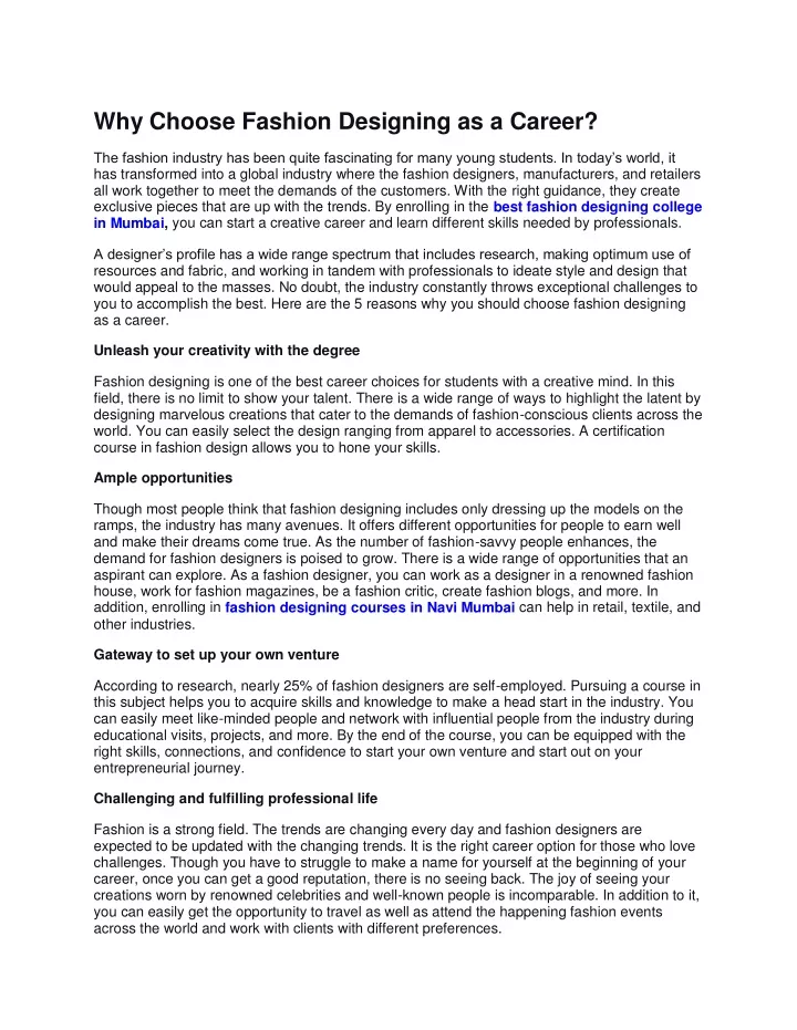 Ppt Why Choose Fashion Designing As A Career Powerpoint Presentation Id11357171