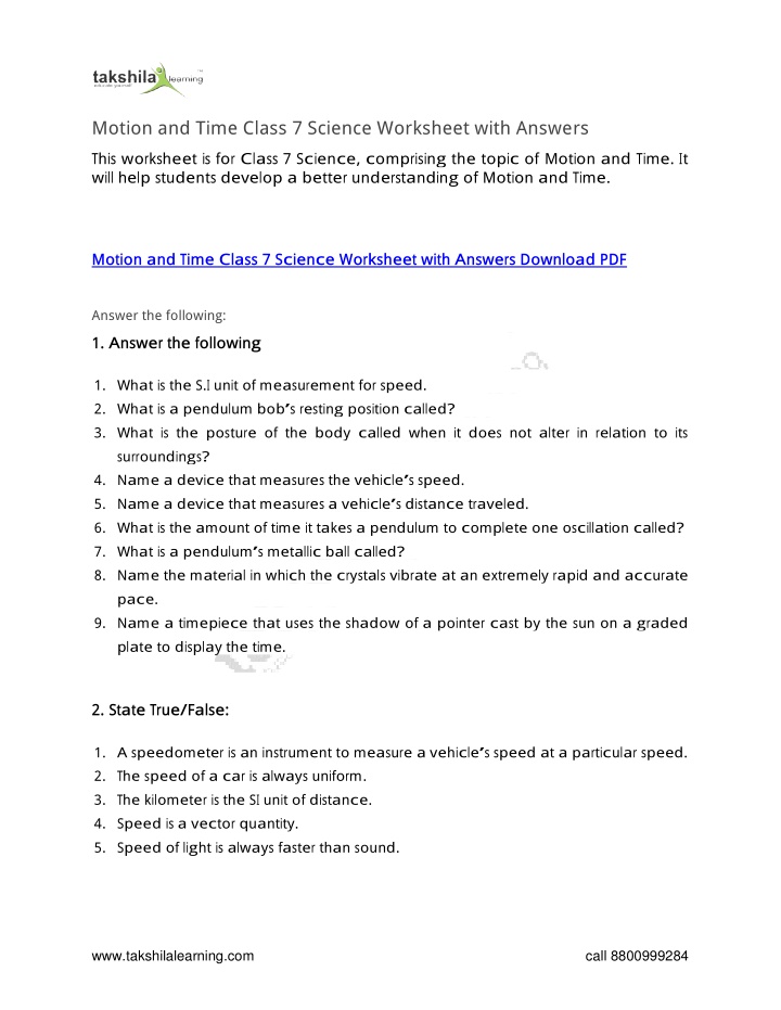 PPT Motion And Time Class 7 Worksheet PowerPoint Presentation Free 