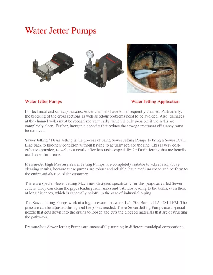 PPT Water Jetter Pumps PowerPoint Presentation, free download ID