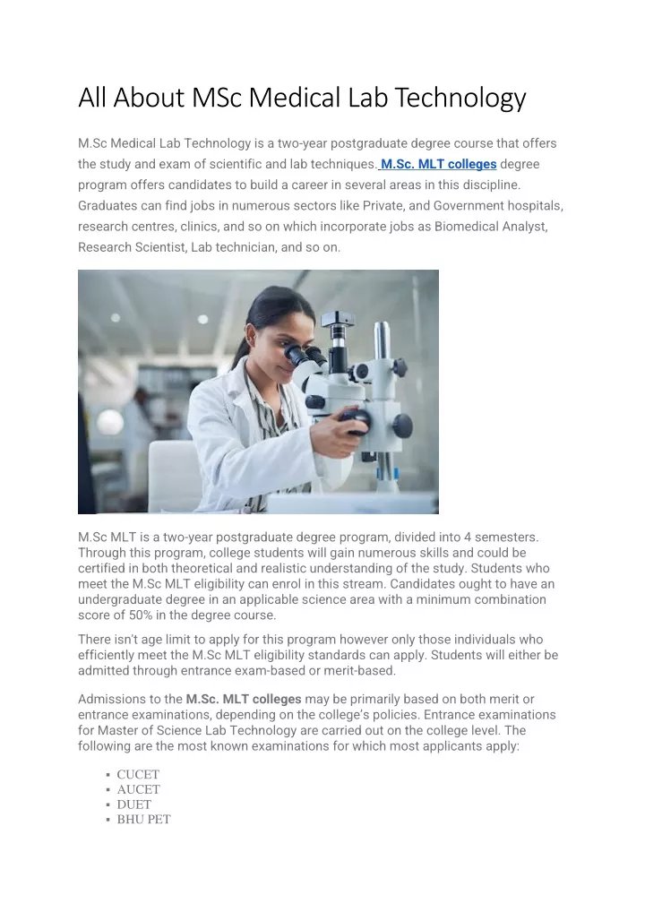 PPT All About MSc Medical Lab Technology PowerPoint Presentation, free download ID11360496