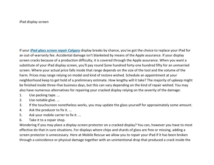 PPT ipad glass screen repair Calgary PowerPoint Presentation, free